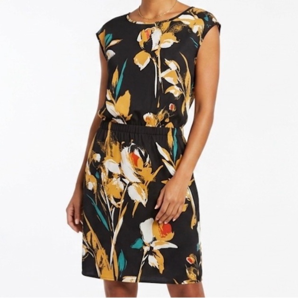 The Limited Blue Yellow Floral Sleeveless Dress S Career Wedding